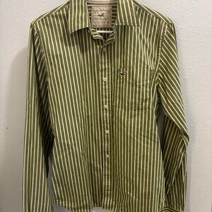 * SOLD * Y2K Hollister button up. 
 medium. Green & cream striped. Circa 2000-01